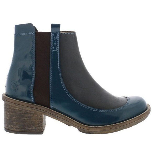 FLY London Teal & Petrol Patent Chelsea Boot Sz 36 - Picture 2 of 2